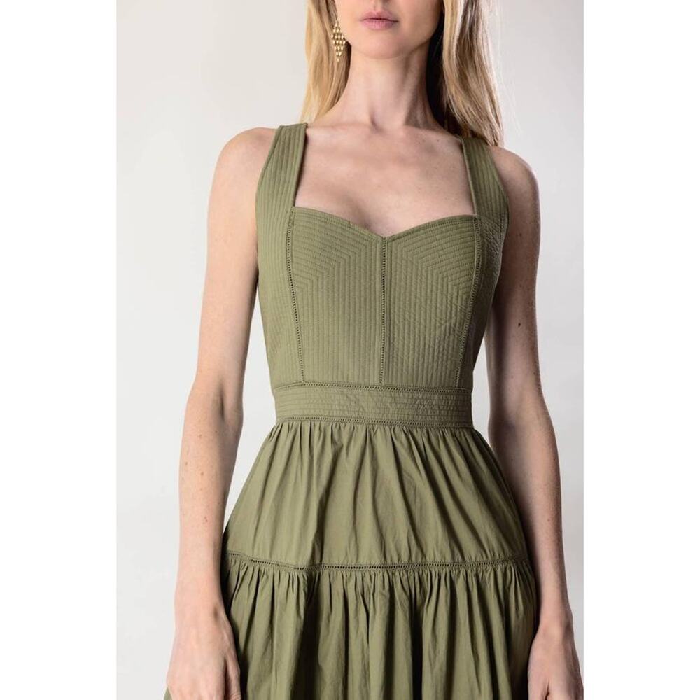 Ulla Johnson Olive Tiered Midi Dress with Sweetheart Bodice - Picture 2 of 7